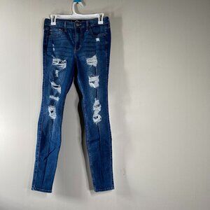 Hollister Super SKINNY Denim Jeans Women's 28 Mid Rise Blue Distressed Grunge